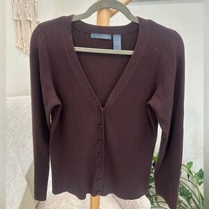 Hillard & Hanson Ribbed Button Front Cardigan | Brown | Size Large